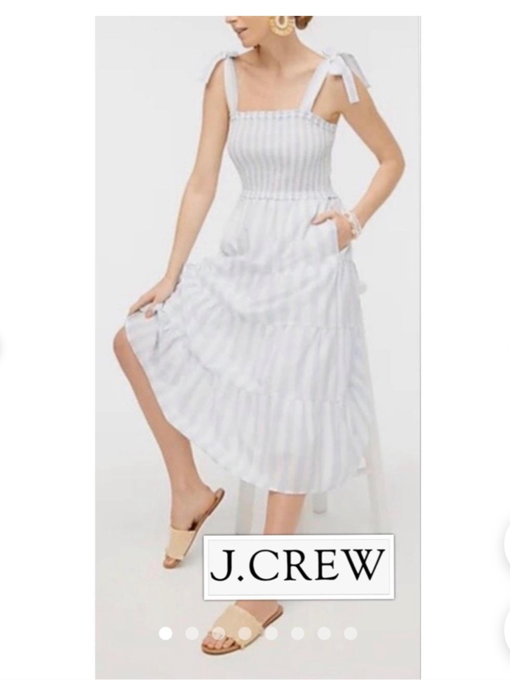 J. Crew Factory Blue and White Striped Midi Dress